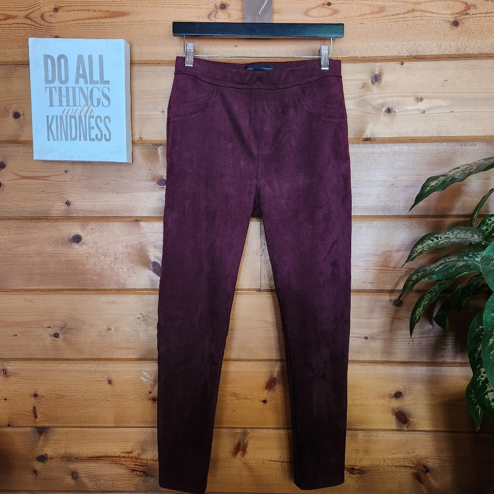 Sanctuary Anthropologie Mona Pants Burgundy Microsuede Skinny Stretch Sz M X 28"